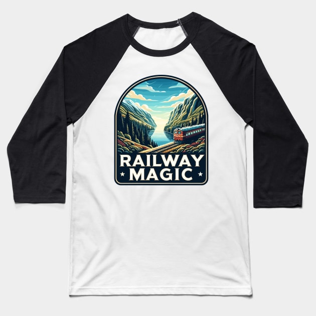 Vintage Train, Railway Magic Baseball T-Shirt by Vehicles-Art